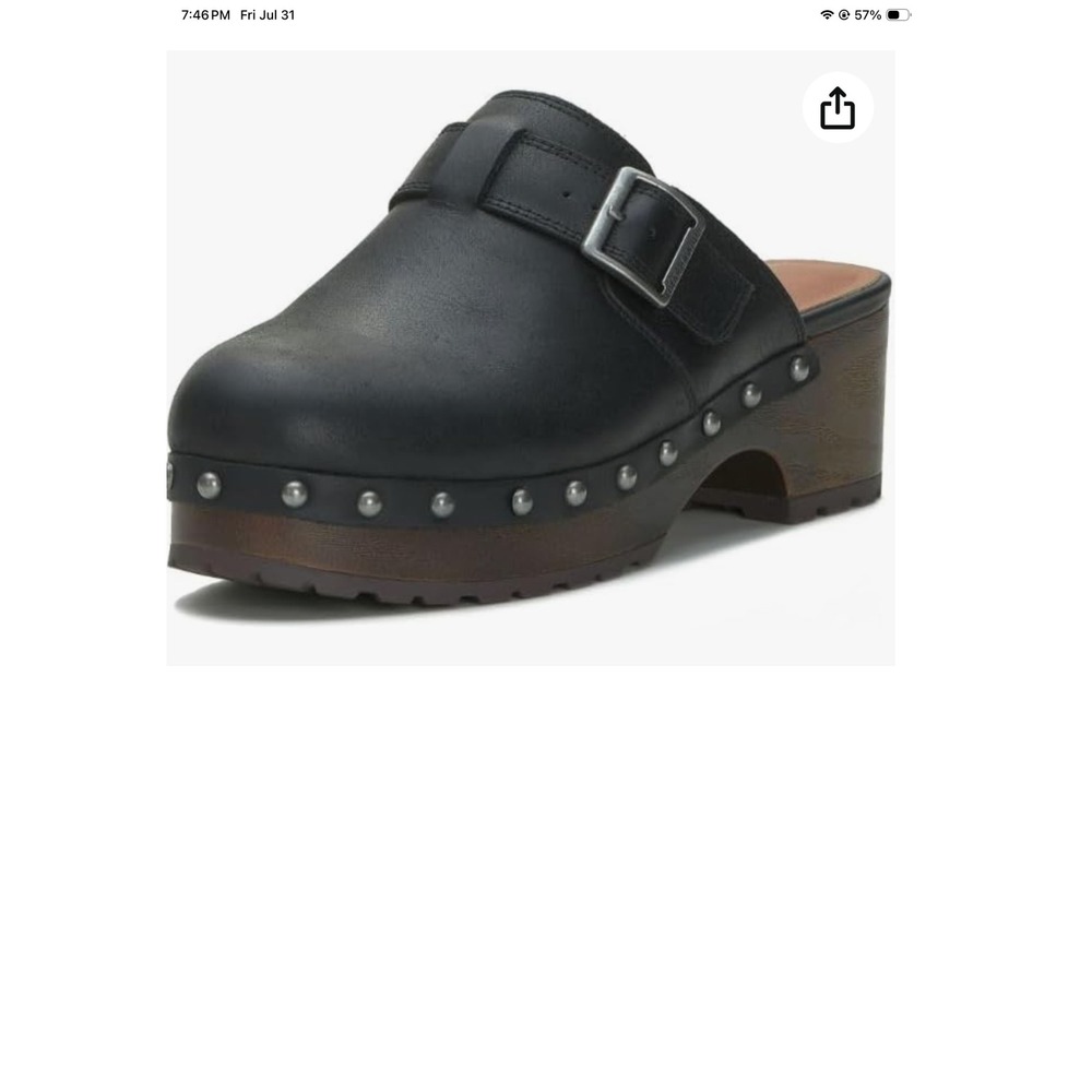 LUCKY BRAND BELVY STUDDED WOODEN HEEL CLOGS IN BLACK LEATHER